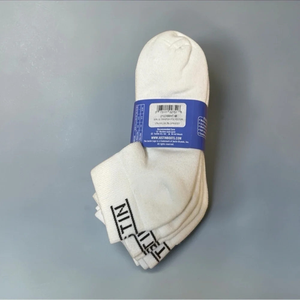 Justin Boots Classic White Men's Socks - 3 Pack medium for sizes 4-9